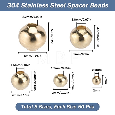 SUNNYCLUE 250Pcs 5 Styles 304 Stainless Steel Beads STAS-SC0006-93-1