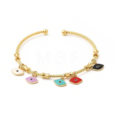 Colorful Enamel Charms Cuff Bangle with Clear Cubic Zirconia BJEW-E073-09G-1