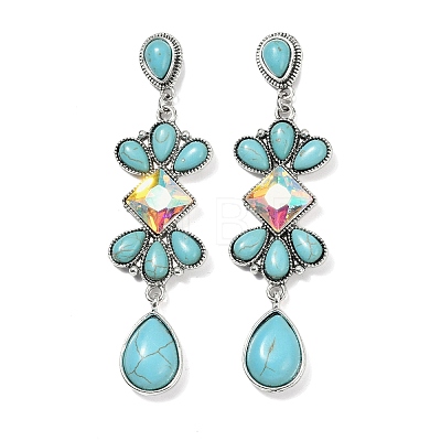 Alloy Synthetic Turquoise Dangle Stud Earrings EJEW-U053-05AS-1