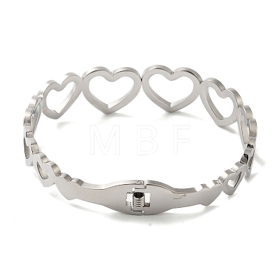 Titanium Steel Crystal Rhinestone Hollow Heart Hinged Bangles for Women BJEW-G719-19P-1