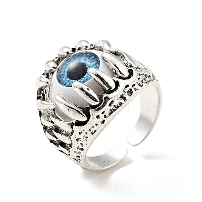 Claw with Evil Eye Resin Open Cuff Ring RJEW-D118-02AS-1