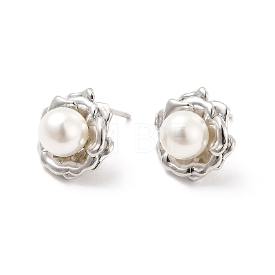 ABS Imitation Pearl Beaded Flower Stud Earrings EJEW-P213-11P-1