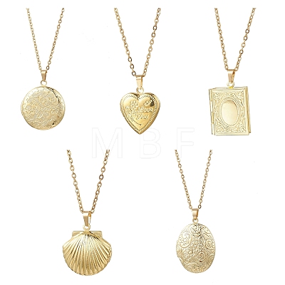 Brass Locket Pendant Necklaces NJEW-JN05906-1
