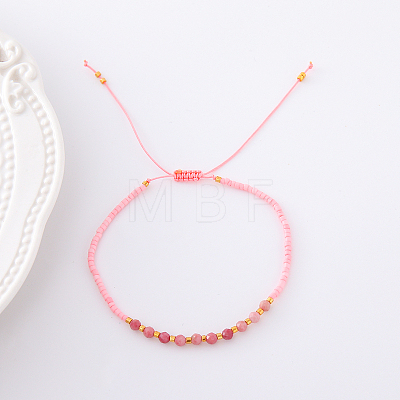 2mm Faceted Natural Rhodochrosite Beaded Braided Adjustable Bracelets for Women PF2854-11-1