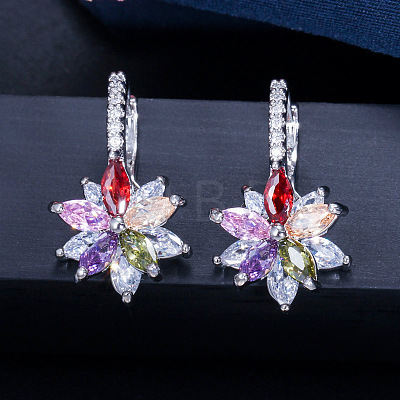 Brass Cubic Zirconia Hoop Earrings WGBE890-05-1