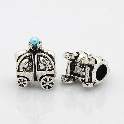 Large Hole Antique Silver Tone Alloy European Beads PALLOY-J472-01AS-1