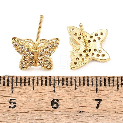 Brass Micro Pave Clear Cubic Zirconia Stud Earrings EJEW-F400-02D-G-1