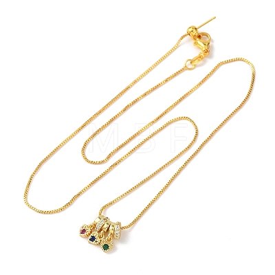 Brass Pave Colorful Cubic Zirconia Pendant Box Chain Adjustable Slider Necklaces NJEW-D348-03E-G-1