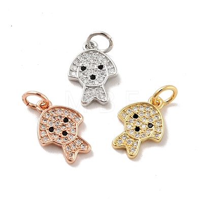 Dog Brass Micro Pave Clear Cubic Zirconia Charms KK-G425-14-1