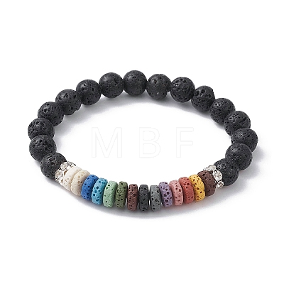 Dyed Colorful Natural Lava Rock Beaded Stretch Bracelets BJEW-JB09683-02-1