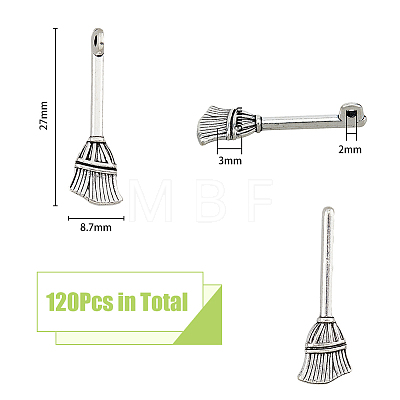 DICOSMETIC 120Pcs Tibetan Style Zinc Alloy Broom Pendants TIBEP-DC0001-22-1