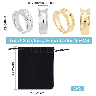 Unicraftale 6Pcs 2 Colors Brass Wave Open Cuff Ring for Women RJEW-UN0002-32-1
