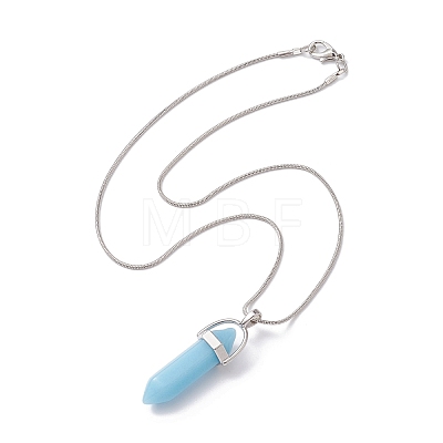 Bullet Shape Synthetic Luminous Stone Pendant Necklace with Brass Snake Chains NJEW-JN04601-1