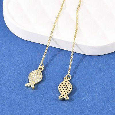 Fish Brass Micro Pave Clear Cubic Zirconia Ear Thread EJEW-H182-12G-1