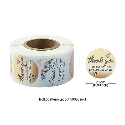 3 Patterns Round Dot Thank You Paper Self-Adhesive Gift Sticker Rolls STIC-YW0001-01-1