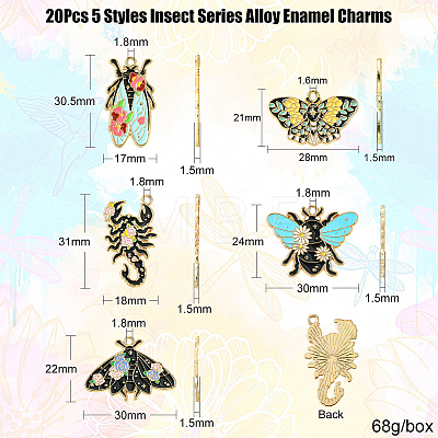 20Pcs 5 Styles Insect Series Alloy Enamel Pendants ENAM-CJ0005-40-1