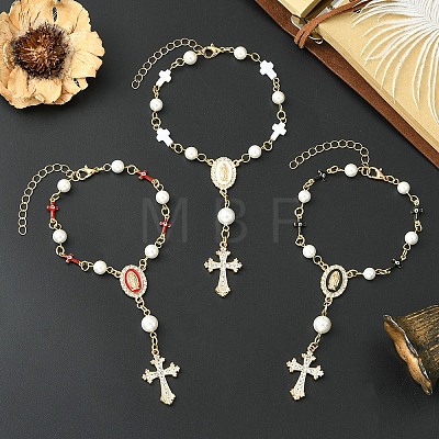 Brass Enamel & Shell Pearl Pendant Decorations HJEW-YW00501-01-1
