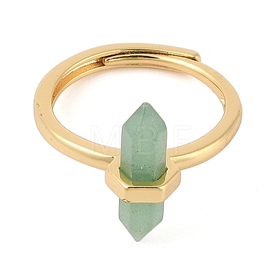 Double Pointed Hexagonal Prism Natural Mixed Stone Adjustable Rings for Women RJEW-G327-01G-1