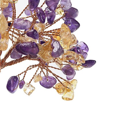 Natural Yellow Quartz & Amethyst Chips Tree Decorations DJEW-M012-01B-1