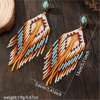 Bohemian Handmade Glass Seed Beads Tassel Stud Earrings EB9542-3-1