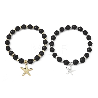 2Pcs Starfish 304 Stainless Steel Charm Bracelets BJEW-JB14088-1
