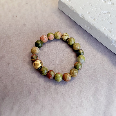 Natural Unakite Stretch Rings IE6207-6-1