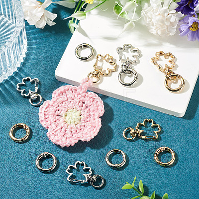 10Pcs 2 Colors Flower Alloy Swivel Snap Hook Clasps & 10Pcs 2 Colors Alloy Spring Gate Rings Findings Kits FIND-TADJ0001-21-1