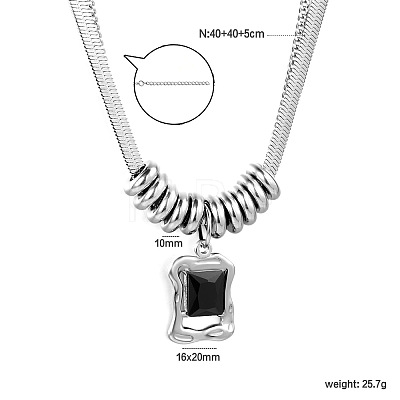 Natural Black Agate(Dyed & Heated) 304 Stainless Steel Rectangle Pendant Necklaces for Women WG07BA4-01-1