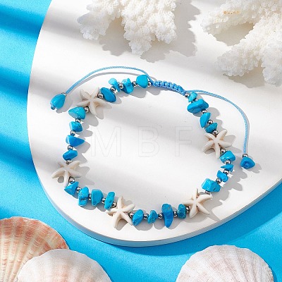 Synthetic Turquoise Beads with Natural Magnesite Anklet for Women AJEW-AN00576-01-1