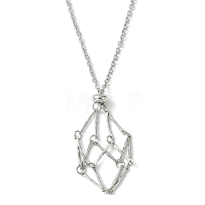 Crystal Cage Holder Necklace NJEW-JN04604-01-1
