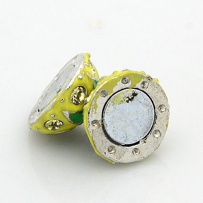 Platinum Plated Round Alloy Enamel Magnetic Clasps with Loops ENAM-P099-06-1