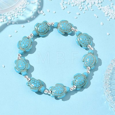 Synthetic Turquoise & Non-magnetic Hematite Beads Stretch Bracelets for Women Men BJEW-JB13729-01-1