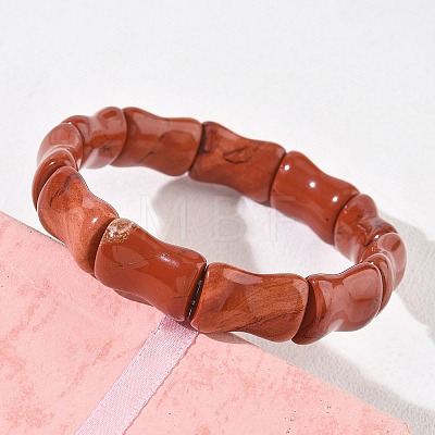 Bamboo Natural Red Jasper Beads Stretch Bracelets for Women Men BJEW-K304-01B-1