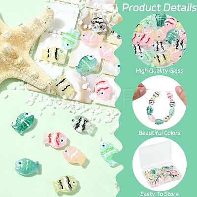 12Pcs 6 Colors Transparent Glass Beads LAMP-YW0004-22-1