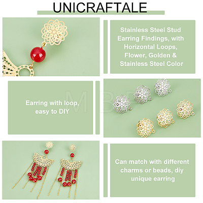 Unicraftale 24Pcs 2 Colors 304 Stainless Steel Stud Earring Findings STAS-UN0040-80-1