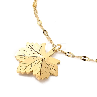 Ion Plating(IP) 304 Stainless Steel Maple Leaf Pendant Necklace with Dapped Chains for Women NJEW-G085-12G-1