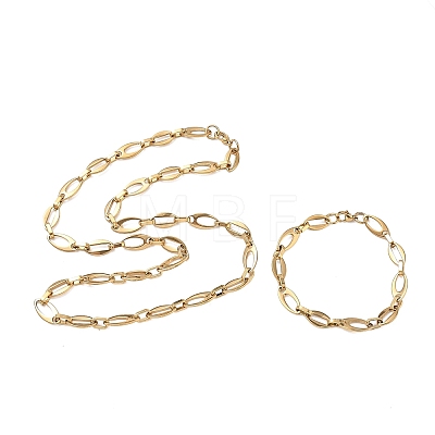 304 Stainless Steel Hollow Oval Link Chain Necklaces & Bracelets Sets SJEW-D091-07G-1