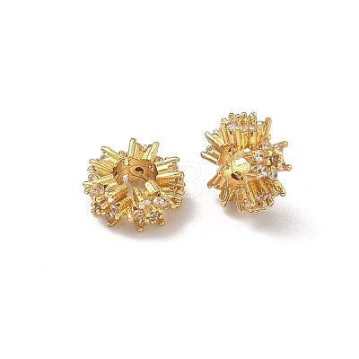 Flower Brass Clear Cubic Zirconia European Beads KK-D228-12G-1
