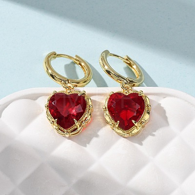 Valentine's Day Heart Brass & Glass Hoop Earrings EJEW-Z164-23G-1