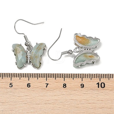 Natural Flower Amazonite Brass Dangle Earrings EJEW-M081-01P-06-1