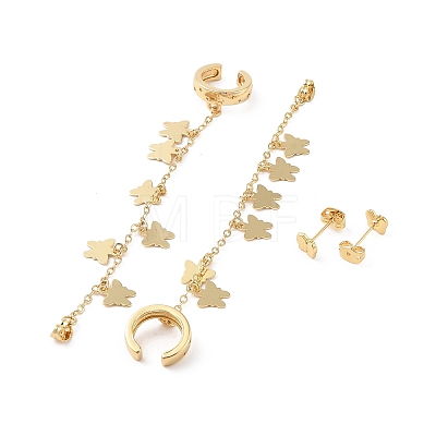Rack Plating Brass Cuff Earrings for Women EJEW-G394-07B-G-1