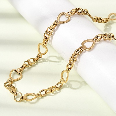 304 Stainless Steel Heart Link Chain Bracelet & Necklace Jewelry Sets SJEW-L199-08G-1