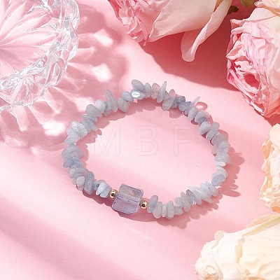 Electroplated Hexagon Prism Natural Quartz Chip Beaded Stretch Bracelets fo Women BJEW-JB10756-02-1