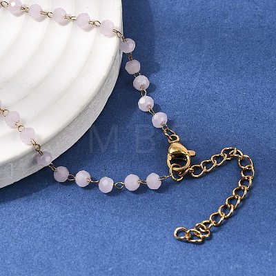 304 Stainless Steel with Glass Faceted Rondelle Bead Handmade Link Chain Birth Stone Necklaces for Women NJEW-G195-01G-04-1
