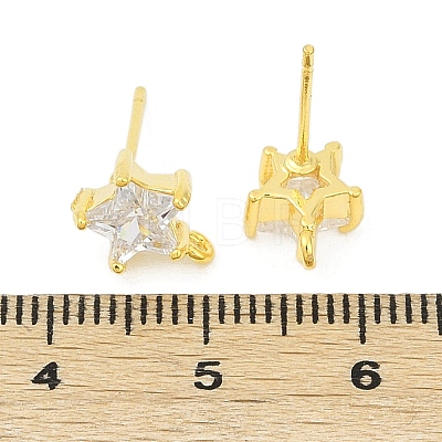 Brass Micro Pave Clear Cubic Zirconia Stud Earring Findings KK-Z099-02G-04-1