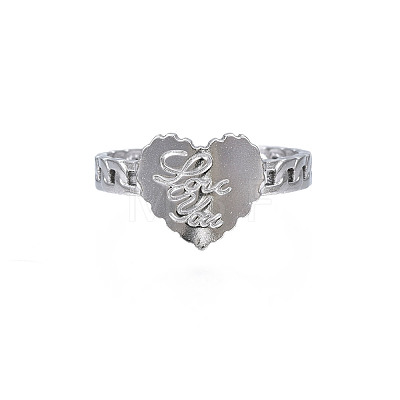 304 Stainless Steel Heart with Word Love You Open Cuff Ring for Women RJEW-S405-261P-1