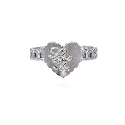 Non-Tarnish 304 Stainless Steel Heart with Word Love You Open Cuff Ring for Women RJEW-S405-261P-1