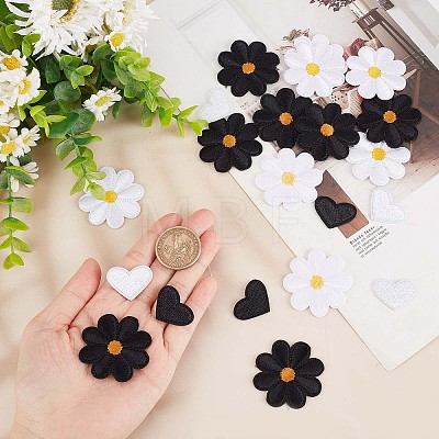 Gorgecraft 60Pcs 4 Style Sunflower & Love Heart Shape Computerized Embroidery Cloth Iron on/Sew on Patches DIY-GF0006-77-1