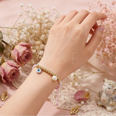 Handmade Evil Eye Lampwork & Imitation Pearl Beads Charm Bracelets ZT1172-1