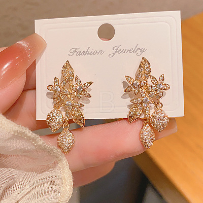 Brass Clear Cubic Zirconia Dangle Stud Earrings FS-WGF4301-01-1